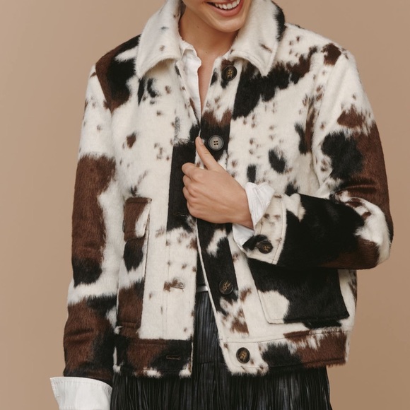 Bernardo Jackets & Blazers - Bernardo Women's Black and Brown Patterned Faux Fur Jacket Cow Print